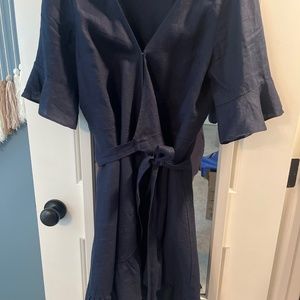 Navy Blue Linen Wrap Dress